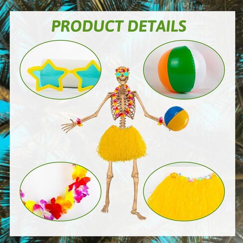 7 Pcs 12 ft Skeleton Summer Accessories, Hawaiian Skeleton Clothing Costume Beach Ball Skelly Costume for Festival Sandbeach in Saudi Arabia