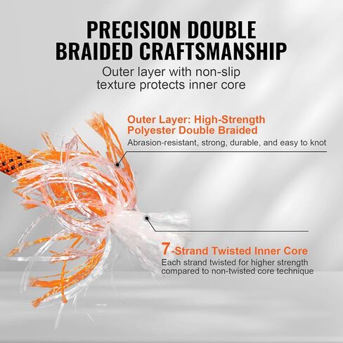 VEVOR Double Braided Polyester Rope, 1/2 in x 120 ft, 48 Strands, 8000 LBS Breaking Strength Outdoor Rope, Arborist Rigging Rope for Rock Hiking Camping Swing Rappelling Rescue, Orange/Black in Saudi Arabia