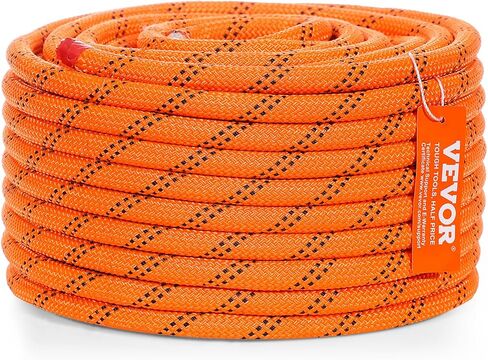 VEVOR Double Braided Polyester Rope, 1/2 in x 120 ft, 48 Strands, 8000 LBS Breaking Strength Outdoor Rope, Arborist Rigging Rope for Rock Hiking Camping Swing Rappelling Rescue, Orange/Black in Saudi Arabia