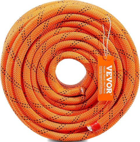 VEVOR Double Braided Polyester Rope, 1/2 in x 120 ft, 48 Strands, 8000 LBS Breaking Strength Outdoor Rope, Arborist Rigging Rope for Rock Hiking Camping Swing Rappelling Rescue, Orange/Black in Saudi Arabia