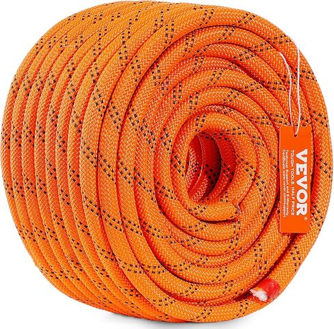 VEVOR Double Braided Polyester Rope, 1/2 in x 120 ft, 48 Strands, 8000 LBS Breaking Strength Outdoor Rope, Arborist Rigging Rope for Rock Hiking Camping Swing Rappelling Rescue, Orange/Black in Saudi Arabia