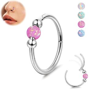 18G G23 Titanium Nose Ring for Women Opal Nose Hoop Hypoallergenic Clicker Septum Nose Ring Hinged Segment Daith Helix Cartilage Tragus Hoop 8/10mm