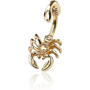 Pierced Owl 14GA Gold Plated 316L Stainless Steel Scorpion with CZ Crystal Center Belly Button Ring