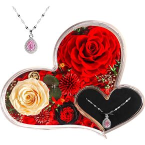 Preserved Flowers Heart Shape Box - Preserved Roses for Wife Girlfriend Daughter Valentines Mothers Day Anniversary Day Birthday Christmas - Eternal Roses (Red) (Pink)