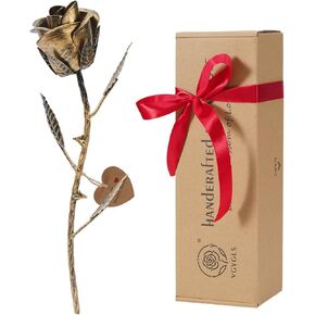 Handcrafted Metal Rose, Bronze Gift for 8th Anniversary for Her/Woman/Wife/Girlfriend/Him, Copper Wedding Gifts by Year: 5th, 6th, 7th, 9th, 10th, 11th, 19th, 20th, 22nd,Preserved Flowers(Bronze)