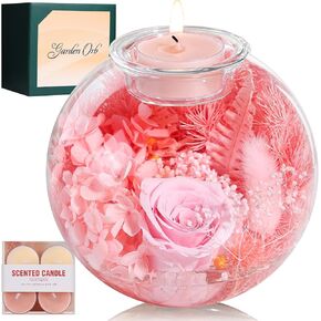 Aoshin Preserved Flowers Rose, Birthday Gifts for Her, Preserved Real Roses in Glass Dome with Aromatherapy Candle, Eternal Flowers Gift for Women, Grandma, Mom, Wife, Girlfirend (Pink)