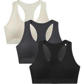 Suekaphin Girls Training Bra Supportive Seamless Sports Bras for Teens Girls with Racerback Removable Pads Pack of 3