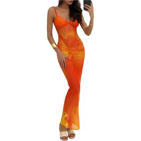 نساء مثير النمر طباعة كامي فستان الفهد y2k شبكة الشفرة رؤية من خلال فستان bodycon long maxi