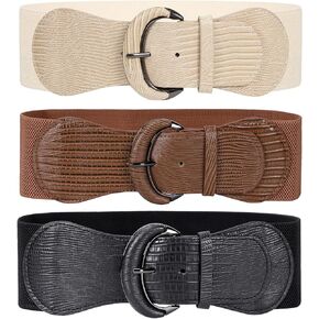 JASGOOD 3 Pack Women Stretchy Wide Waist Belt for Dress Ladies Vintage Elastic Waist Belt