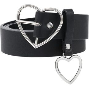 AWAYTR Women Leather Punk Waist Belt - Black PU Leather Body Adjustable Ladies Belts with Heart Buckle for Girls
