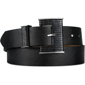 Women Belts Adjustable Black Leather Belt Women with Silver-Trimmed Black Buckle