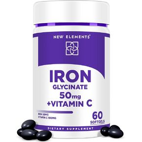 Iron Glycinate 50mg with Vitamin C | Advanced Iron Supplement for Anemia Relief, Immune Boost & Energy Support | Gentle on Stomach, Fast Absorption | Non-GMO, Gluten-Free Softgels for Women & Men