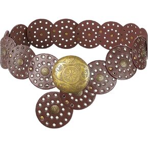 Western Leather Belt for Women Wide Cowboy Hollow Boho Disc Concho Waist Belts for Dress Jeans in Kuwait