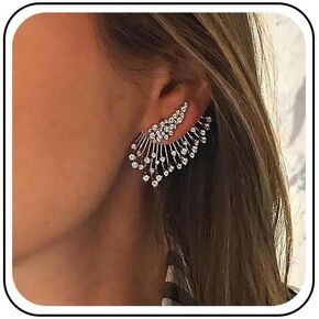 Punk Crystal Wing Ear Jackets Rhinestone Ear Crawler Earrings Crystal Wing Climber Earrings Silver Front Back Stud Earrings Jewelry for Women