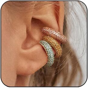 أذن الأذن غير الثابتة Zirconia Zirconia Hoop Huggie Ear Cuffs أقراط للنساء غير المثقبة (A ، 3pcs)