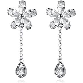 Reffeer Solid 925 Sterling Silver CZ Flower Cuff Earrings for Women Teens Flower Wrap Earrings Droplet Chain Earrings Cartilage Helix Earrings