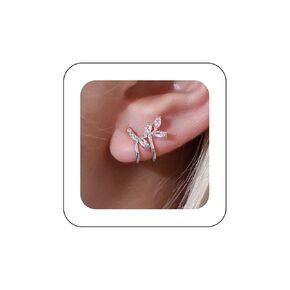 Andelaisi Boho Crystal Leaf Cuff Stud Earrings Vintage Leaf Clip Earrings Gold CZ Leaf Ear Wrap Stud Earrings No Piercing Earrings Jewelry for Women