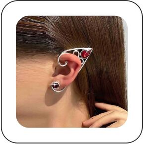 Punk Elf Climber Cuff Earrings Gold Ruby Ear Cuff Earring Fairy Elf Ear Wrap Earrings Red Crystal Stud Earrings Elf Ear Crawler Earrings Jewelry for Women in Saudi Arabia