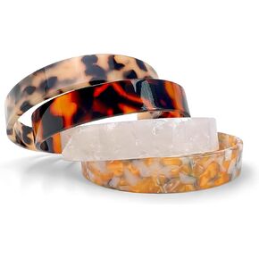 Viva Joya 4pcs Bangle Bracelets for Women, Resin Bracelet Set, Acrylic Plastic Adjustable Tortoise Leopard Animal Print White Jewelry, Regular and Plus Sizes