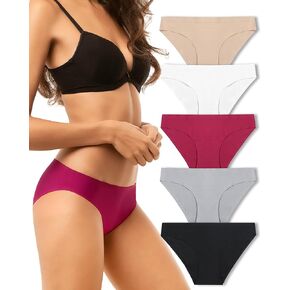 5 Pack Women’s Seamless Bikini Underwear, No Show Underwear, Breathable Stretch Ladies Panties XS-XL