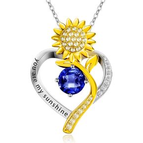 Sunflower Necklace for Women You Are My Sunshine Pendant, Sapphire Valentines Gifts for Her, Anniversary Birthday Gifts for Wife Girlfriend Mom