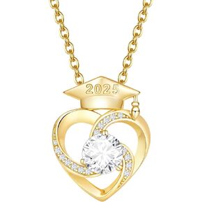 KSF Graduation Gifts Class of 2025 Silver Gold Necklace for Women - High School College Graduation Gifts for Her Women Friends Silver 14k Gold Plated Graduation Necklace Jewelry