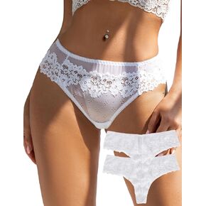 سراويل Comeondear White Cheeky for Women Sexy Lace Floral Intelder Thongs بالإضافة إلى حجم ملخصات المرأة ذات التنفس البيكيني