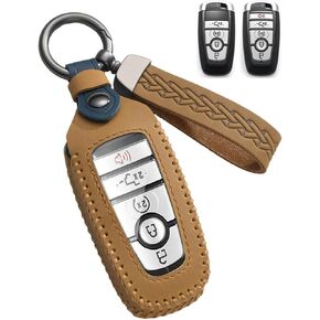 for Ford Key Fob Cover Leather Car Key Case Protector Keychain Key Fob Holder Compatible for Bronco Mustang F150 F350 Fusion Escape Edge Explorer Expedition Raptor 2017-2024 (Blue)