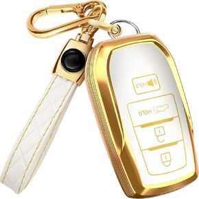 Lucrum for Toyota Camry Key Fob Cover و Ceychain Leather-KeyFob Case for Corolla ، Rav4 ، Avalon ، Prius ، C-HR (2019-2025)