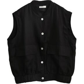 Amazhiyu Women' s Pure Linen Sleeveless Button Up Sleeveless Vest Coat Casual