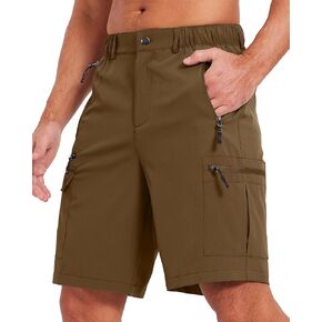 Mens Hiking Cargo Summer Shorts 9" Quick Dry Lightweight Outdoor Fishing Golf Casual Elastic Waist Loose Fit 6 Pocket
