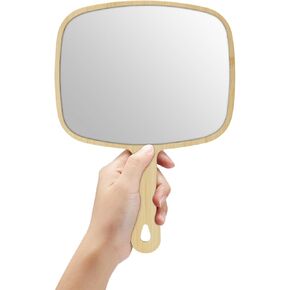 OMIRO Hand Mirror, Large Natural Bamboo Handheld Mirror with Handle, 10.3" L x 7.4" W