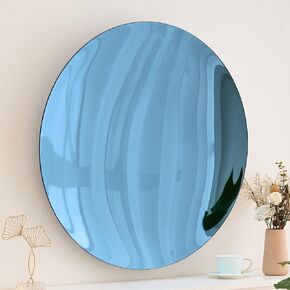Hand-Crafted Contemporary Concave Mirror | Space Age Inspired Tinted Glass Mirror Wall Decor | Unique Wall Mirror for Living Room Bedroom Frameless (Blue, D30 inches)