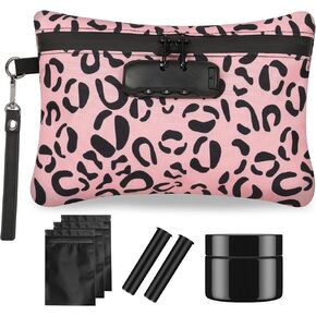 IDEATECH Smell Proof Bag, Quilted Puffer Stash Bag, Smell Proof Container, Security Money Bag with Lock, Odor Proof Storage Bags for Accessories, Travel Scent Locked Pouch, Unique Women Gift(Pink)
