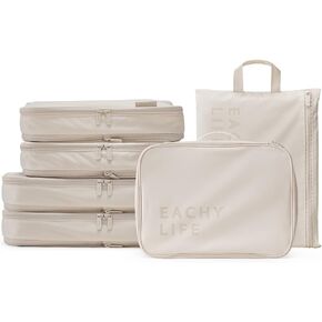 EACHY 5 Set Compression Packing Cubes for Travel, Lightweight Luggage Organizer Bags, Durable Travel Accessories for Suitcase Organization（Blue）