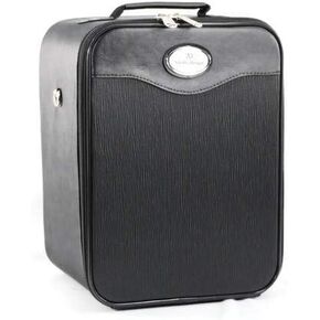 Small Wig Travel Box with Top Handle, Shoulder Strap & Double Zipper, Carrying Case with Removable Head-Holding Base - Black
