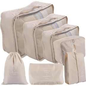 BALIN Premium 7 Set Packing Cubes for Suitcases, Travel Essentials for Carry on,Waterproof Luggage Organizer Bags Set for Travel Accessories - Beige Color