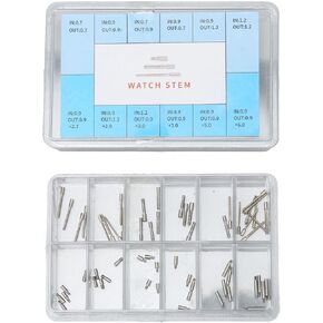 Watch Stem Extender, 60 Pcs 12 Sizes Stainless Steel Watch Winding Stem Extender, Portable Watch Stem Extender Replacement with Storgae Box, for Watchmakers