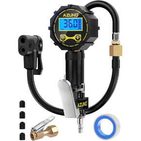 AZUNO Bike Tire Inflator with Pressure Gauge - Easiest use with Both Presta and Schrader Bicycle Pump Valves