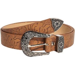Women's Buckle Belt Cow Print Western Leather Belt Cowgirl Waist Belts