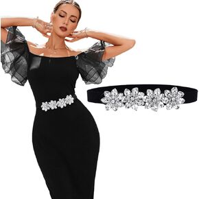 Black Stretch Belt Rhinestone Skinny Belts Crystal Waist Belt Cinch Belt for Women and Girls