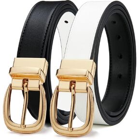 CR Reversible Belts for Women - 1.1" Leather Belt Women Fashion Ladies Belt with Gold Buckle for Jeans Pants