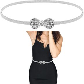 Teaaha Silver Rhinestone Belt Women's Elastic Metal Chain Waist Belts, Bling Skinny Diamond Belt, Versatile Stretch Pendant Rope Chain Belts