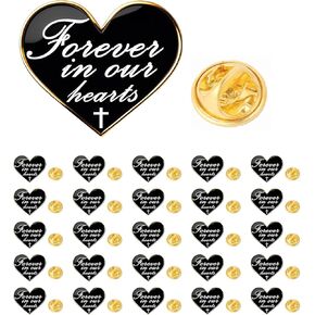 25/50/100 pieces Heart shape metal Forever in our hearts Brooch pin Funeral mourning Memorial lapel pins badge bulk