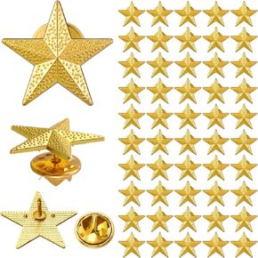 50 Pcs Gold Star Lapel Pins Gold Star Badge Y2k Metal Stars Brooches Encouraging Apparel Pins Recognition Gift for Backpacks Award Employees Military Labor Day 4th of July Memorial Day