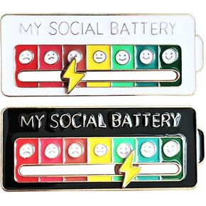 2PCS Creative Social Battery Slider Introvert Cool Enamel lapel pins,Functional Aesthetic pin badges for Backpacks Bags Hats Gifts Decoration