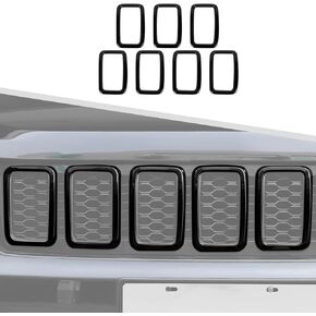 Jimen متوافق مع Jeep Grand Cherokee 2017-2020 ، 7pcs الشواية الأمامية إدراج الشبكات الشبكية الإكسسوارات الخارجية (أسود)