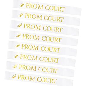 Prom Court Sashes Set of 8, Prom Sash for Prom Court Dance Party Costume Event Graduation Party Cosplay Pageants Prom Party Accessories, White Gold