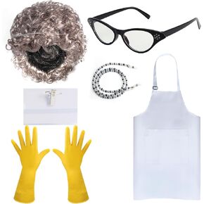 Kyson Lunch Lady Costume Cafeteria Worker Kitchen Staff Accessories Set 7Pcs for Women Halloween 100 Days of School Party