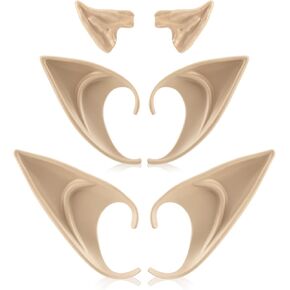 FRESHME Renaissance Fairy Elf Ears - 16 Pairs Pixie Ears Long and Short Style Soft Pointed Vampire Ears for Women Adult Men Renaissance Costume Makeup Cosplay Anime Masquerade Accessories